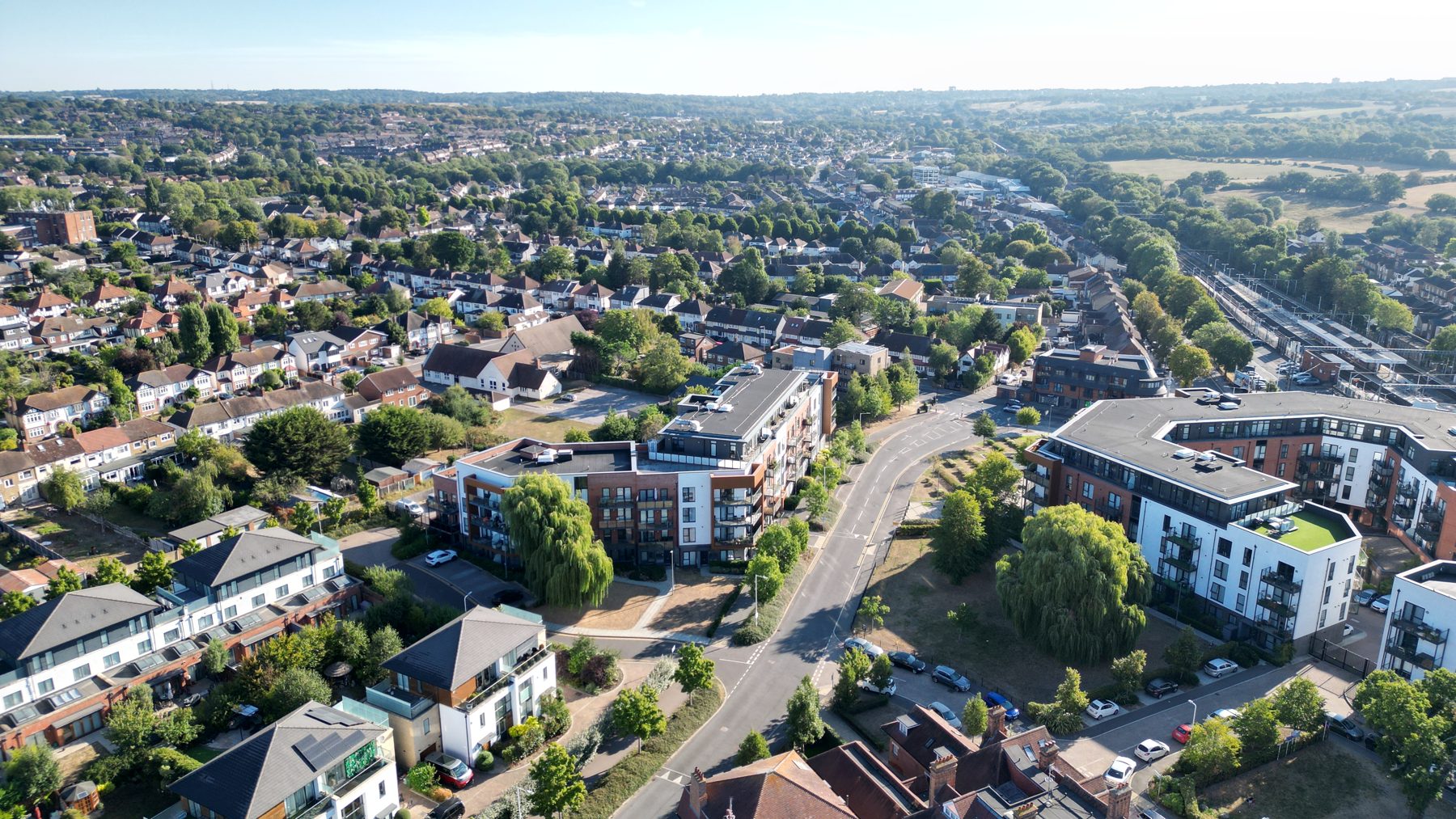 Housing development and neighbouring streets from the air, east London