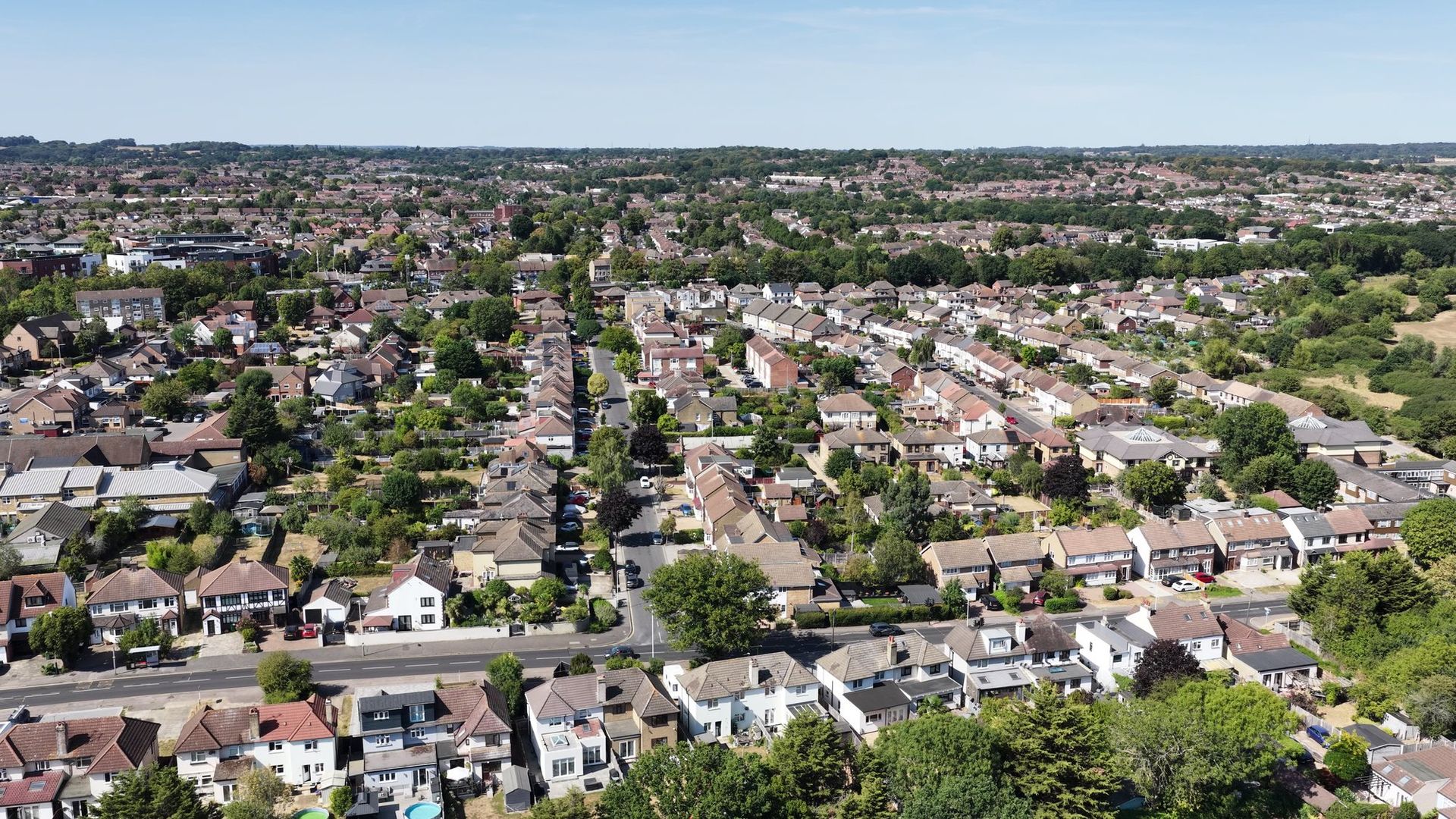 Residential streets in east London photographed from the air